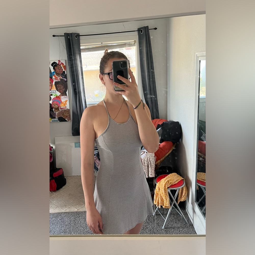 Old Navy white with blue stripes cotton halter mini dress